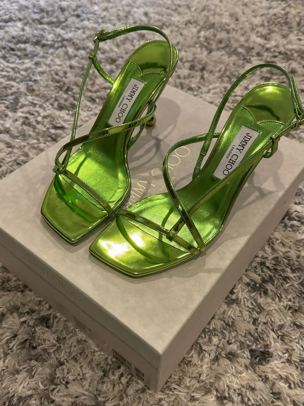 Jimmy Choo Metallic Lime Green Strappy Stiletto Sandal - Picture 2 of 5